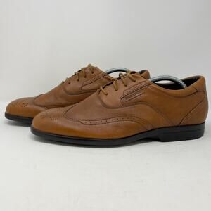 Rockport Faux Leather Wingtip Oxfords Light Tan Mens Size 10